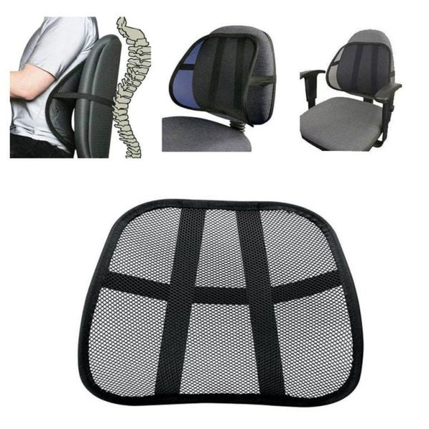 Chair Back Rest with Lumbar Support - Mesh Cushion Pad for Car Seat, Home, Office Chair